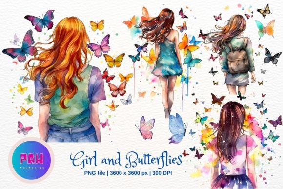 Download Girl and Butterflies Clipart - Premium Resources